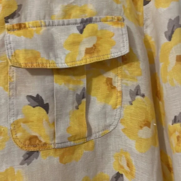 Charter Club Luxury 100% Linen size Large yellow and tan button down casual - Picture 5 of 11